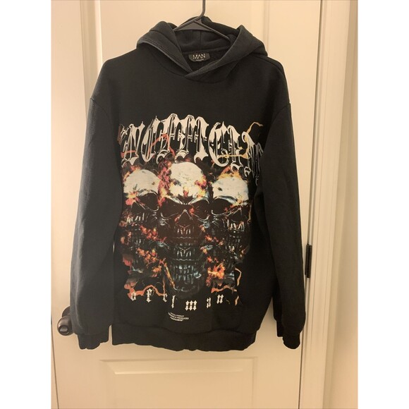 Boohoo Man Men's Graphic Print Sweatshirt Hoodie Size Small Black - Picture 1 of 16